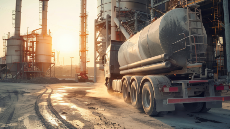 cement truck unloading close up